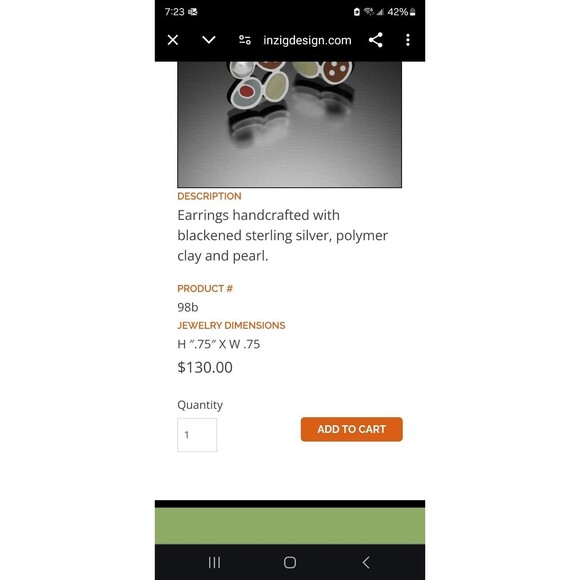 Susan Kinzig Design Four Clover Earrings Blue Clay & Pearl Post Back 925 Silver - Picture 11 of 11